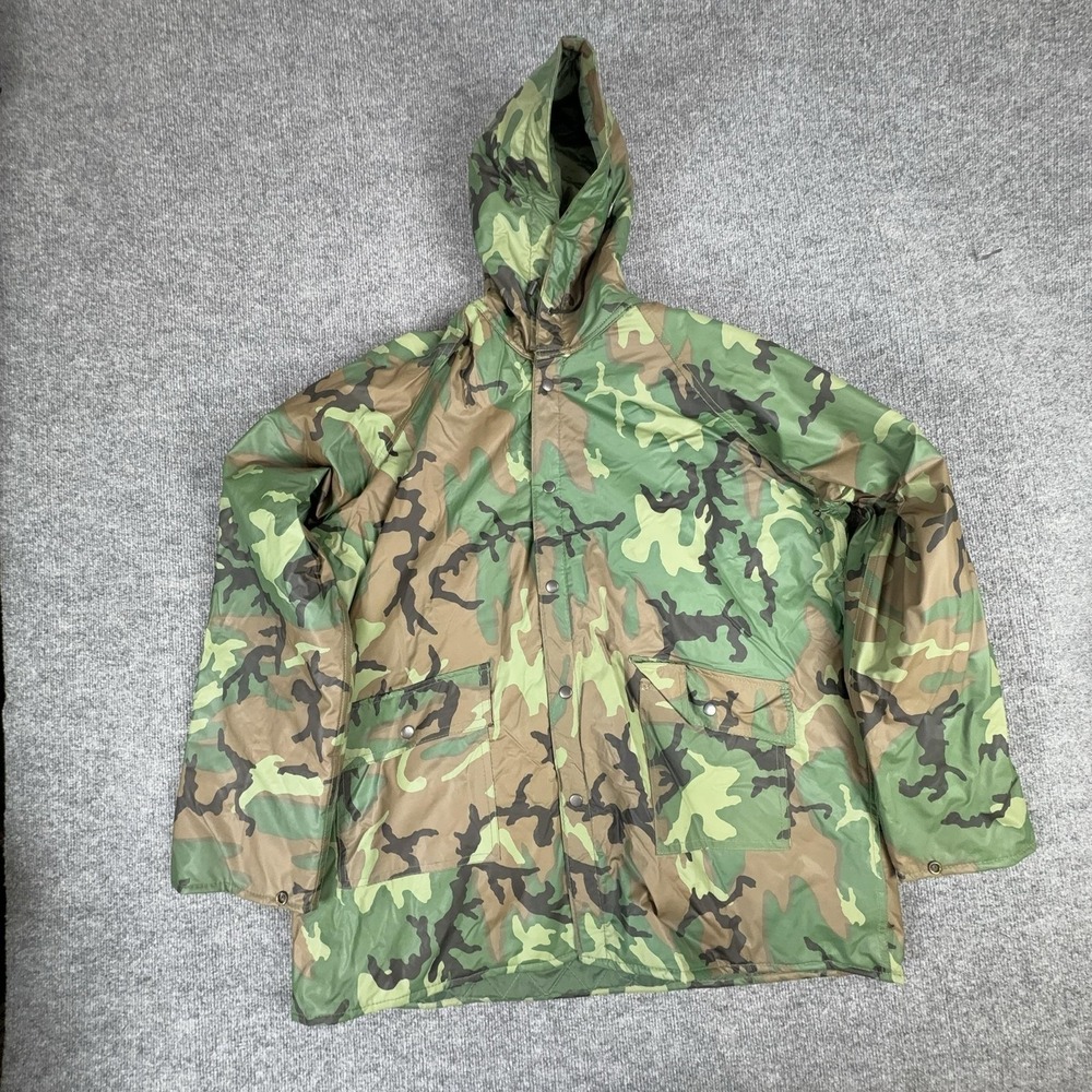 America's Cup Jacket Mens XL Green Camo Hooded Insulated PVC Rain Coat Outdoor